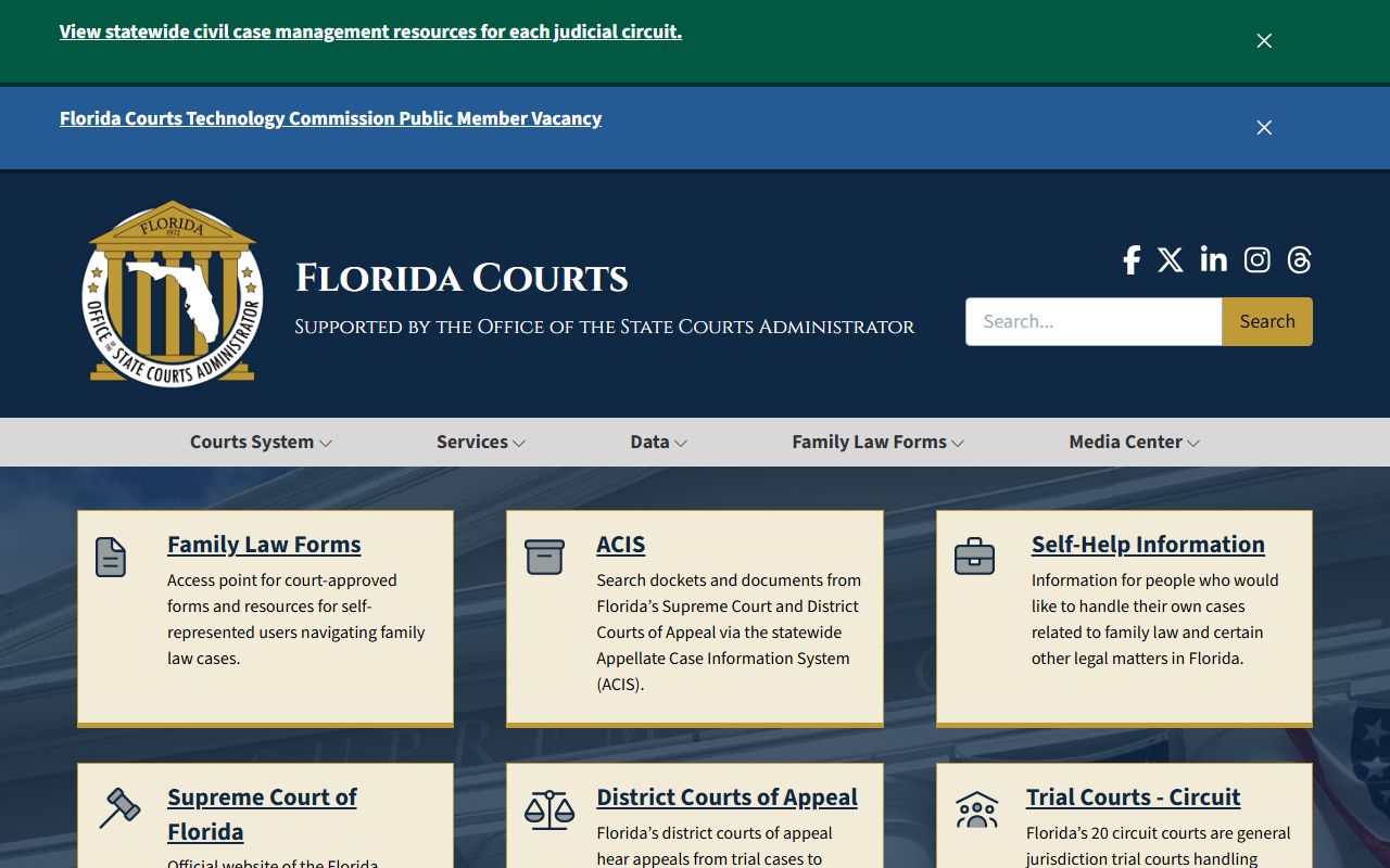 Florida Courts self-help page for Volusia County court records research