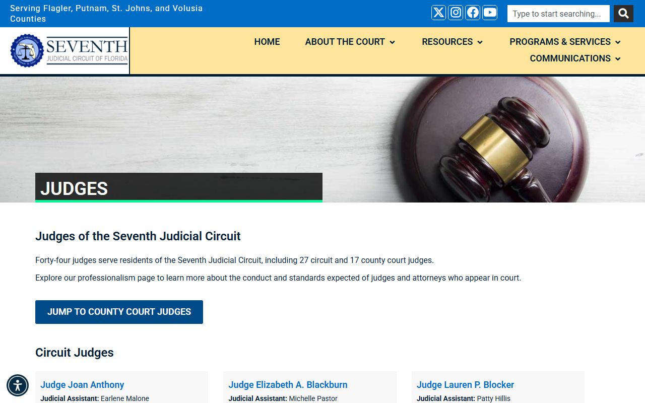 Volusia County Circuit Court judges overview from the Seventh Judicial Circuit website