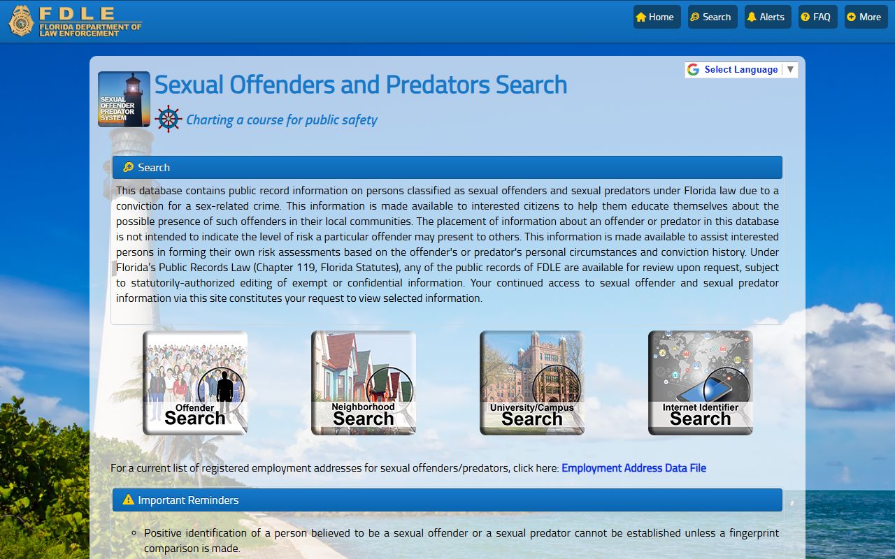 FDLE sexual offender registry search for Volusia County released inmates
