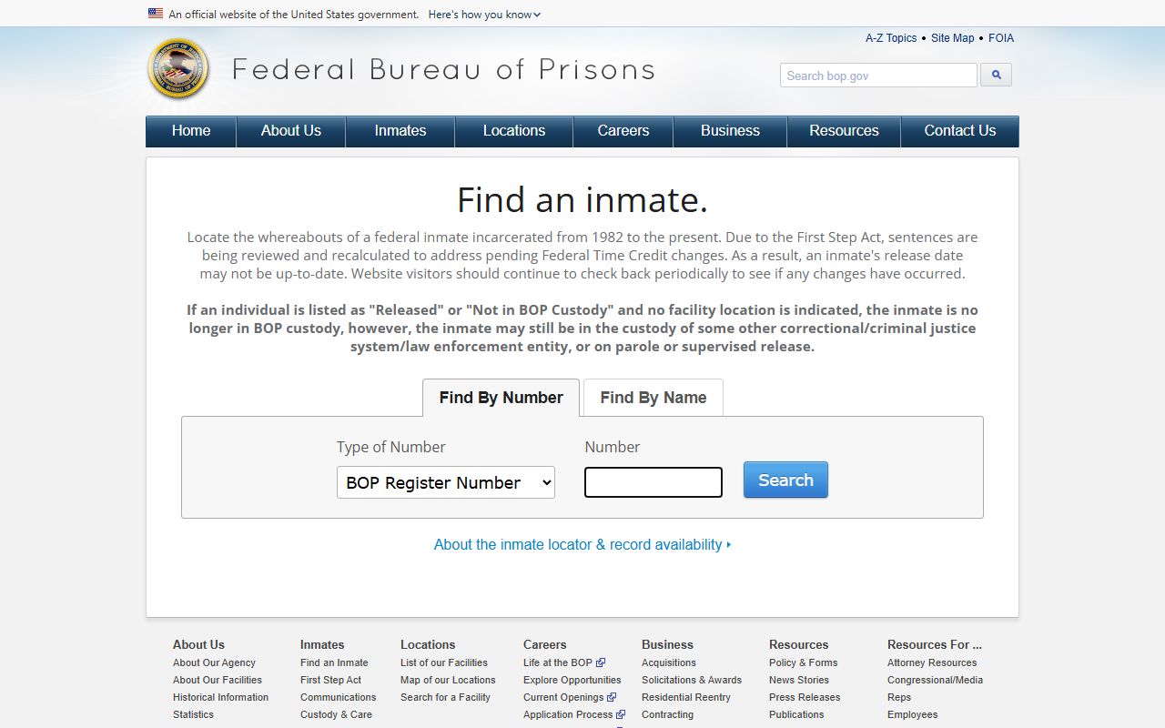 Federal Bureau of Prisons inmate locator for Volusia County federal released inmates