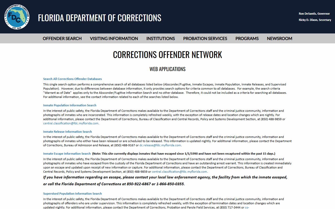 Florida DOC offender search for Volusia County released inmates