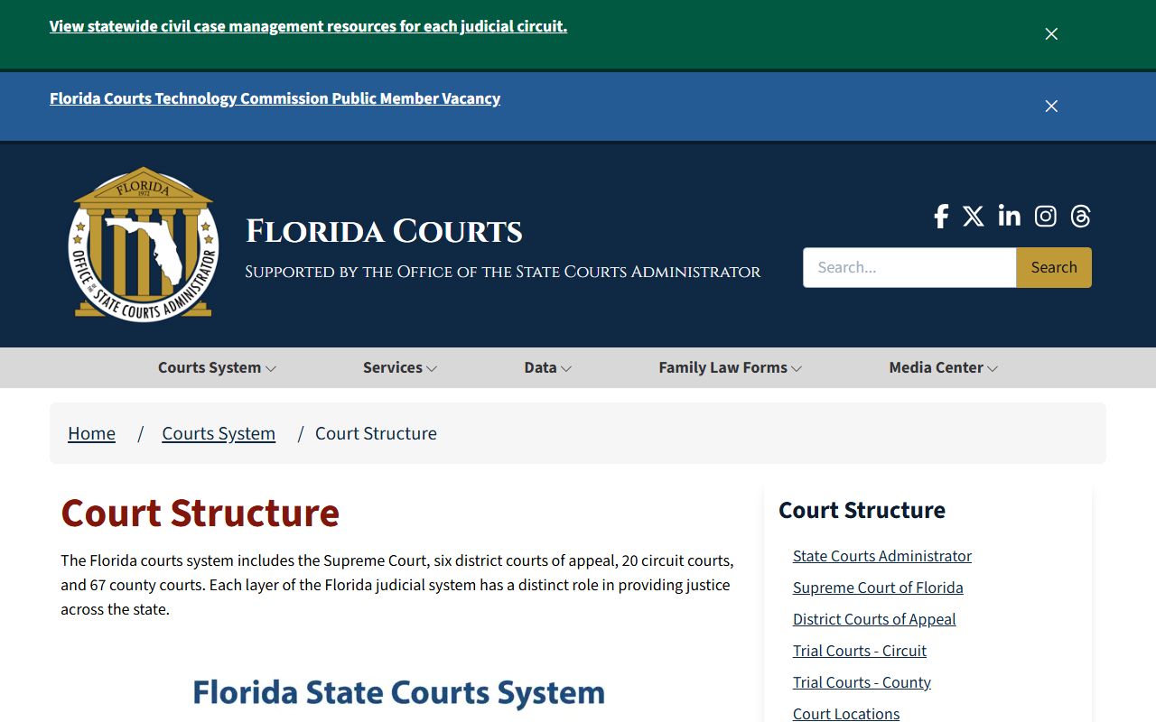 Florida court system structure diagram for Volusia County court records research