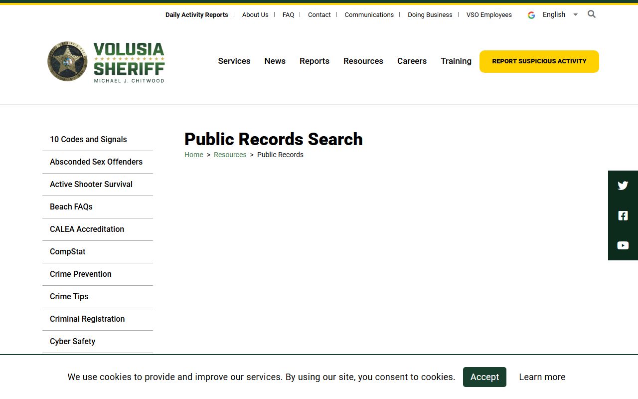 Volusia Sheriff public records search portal for warrant and arrest record requests