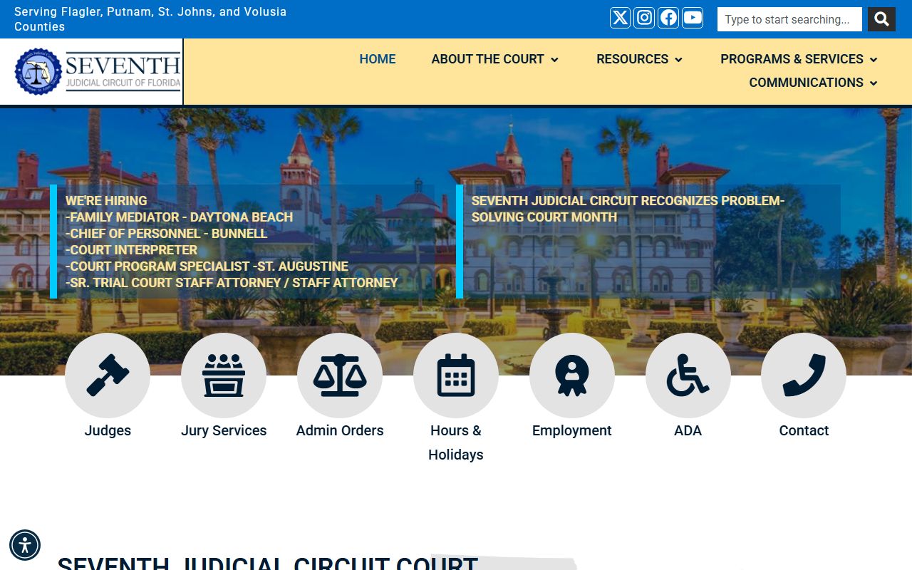 Seventh Judicial Circuit homepage for Volusia County court information