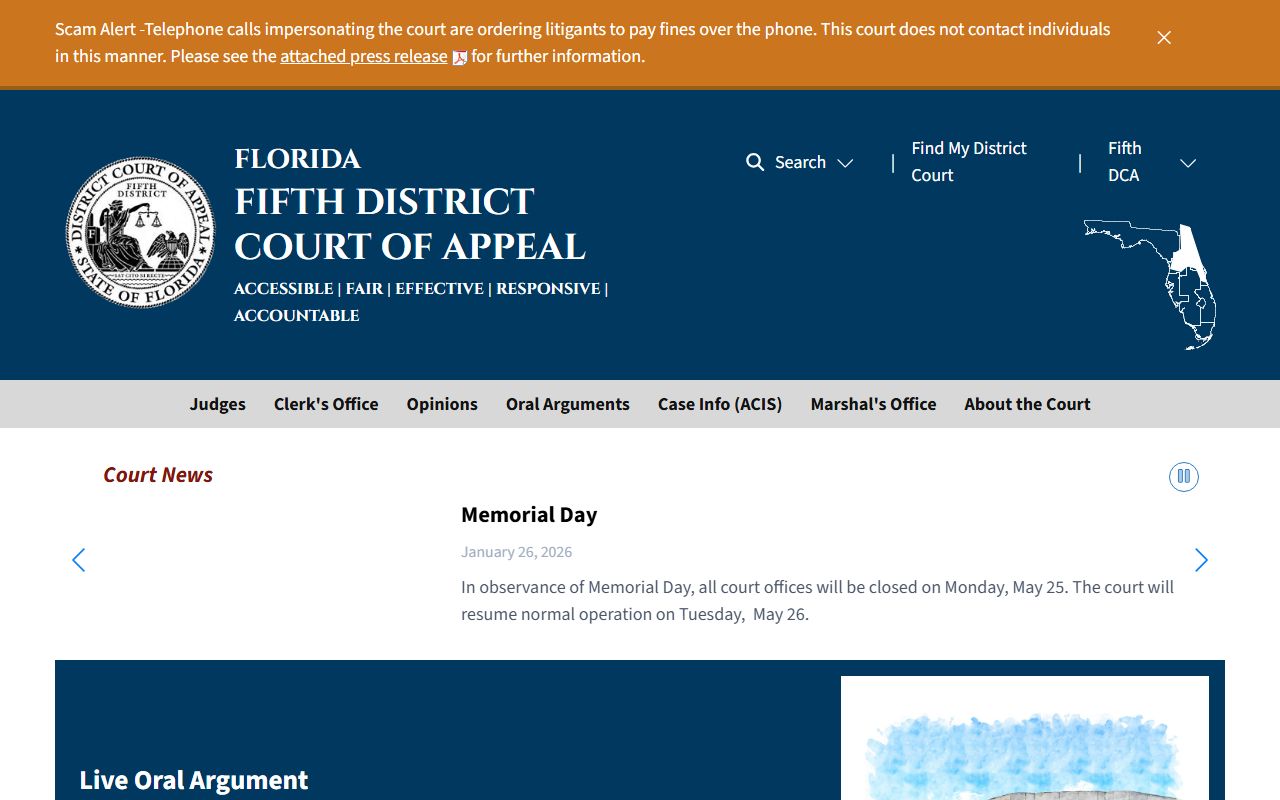 Florida Fifth District Court of Appeal website for Volusia County circuit court appeals